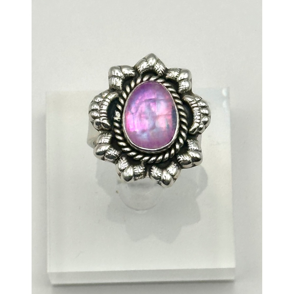 Pink Moonstone Southwest Sterling Silver Adjustable Ring